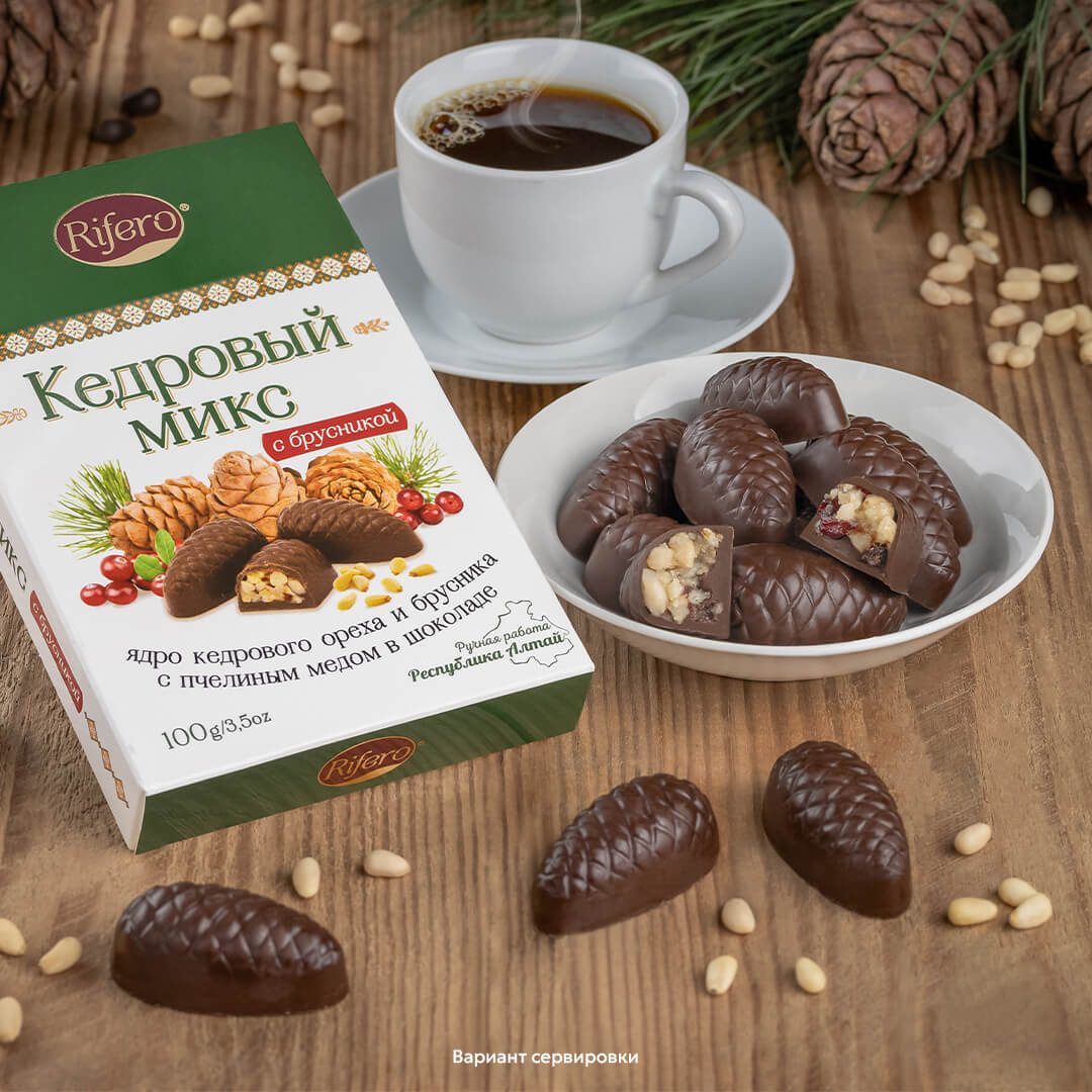 Конфеты шоколадные Кедровый микс с брусникой 100г