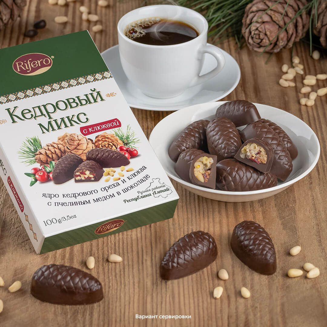Конфеты шоколадные Кедровый микс с клюквой 100г
